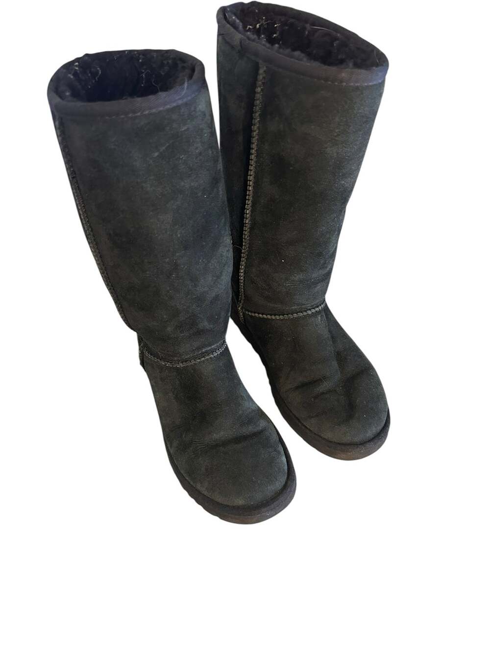 UGG Classic Tall Black Suede Sheepskin Lined Boots Womens Size 7 5815